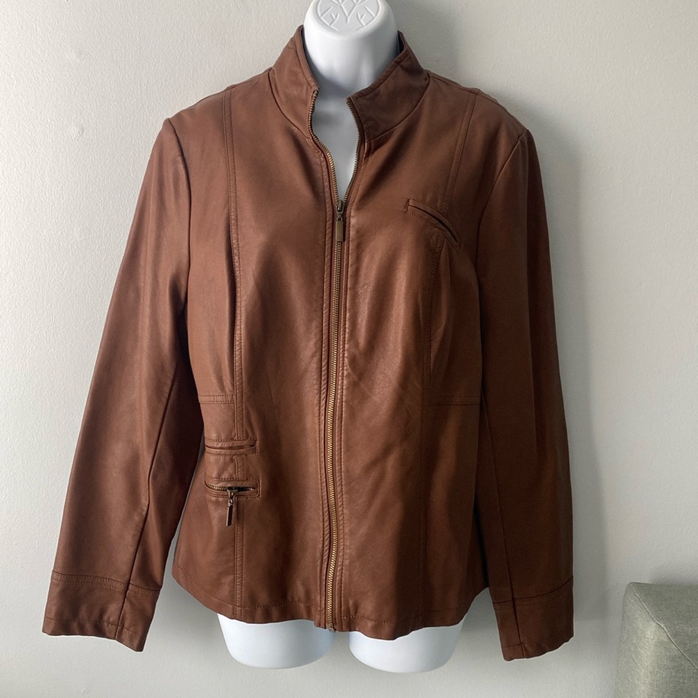 Alfani Brown faux Leather Jacket L